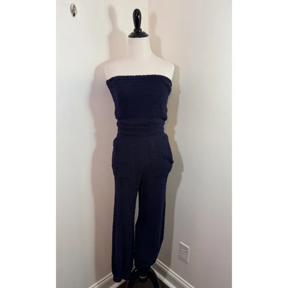 Free People Beach Claire One Piece Jumpsuit Navy Blue Terry Cloth Towel Size XS